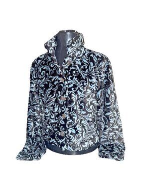Vintage County Clothing Company Jacket MEDIUM Velvet Blue & Black Paisley Button